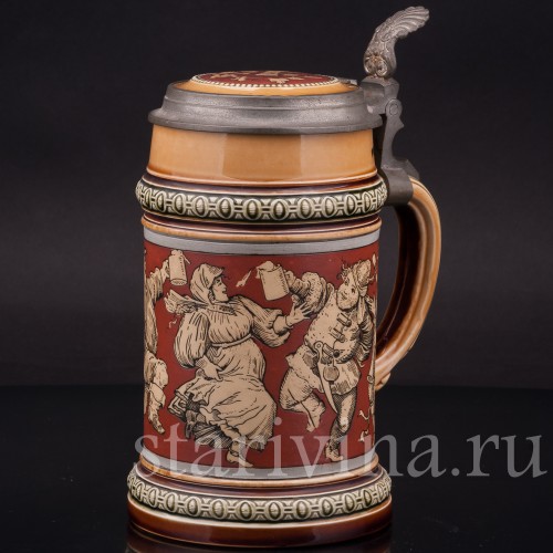 Старинная пивная кружка Сельские танцы, 1/2 л, Villeroy & Boch, Германия, 1898 г.