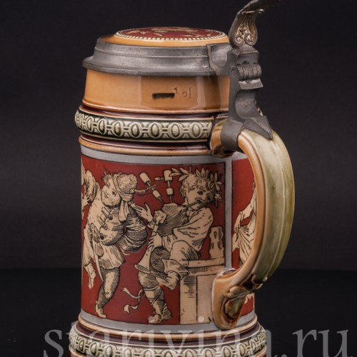 Старинная пивная кружка Сельские танцы, 1/2 л, Villeroy & Boch, Германия, 1898 г.