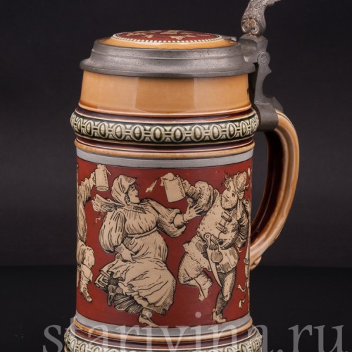 Старинная пивная кружка Сельские танцы, 1/2 л, Villeroy & Boch, Германия, 1898 г.
