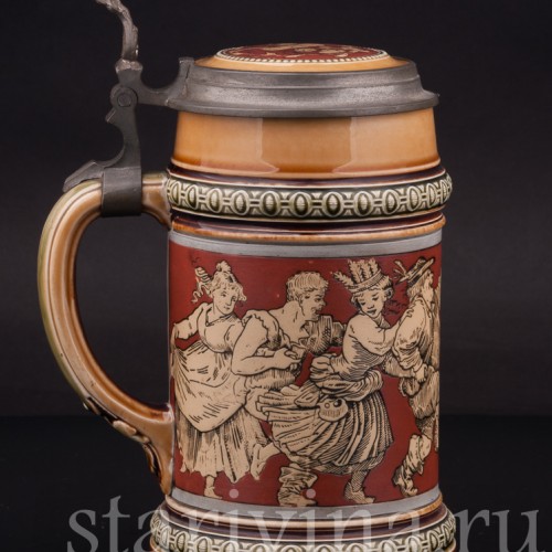 Старинная пивная кружка Сельские танцы, 1/2 л, Villeroy & Boch, Германия, 1898 г.
