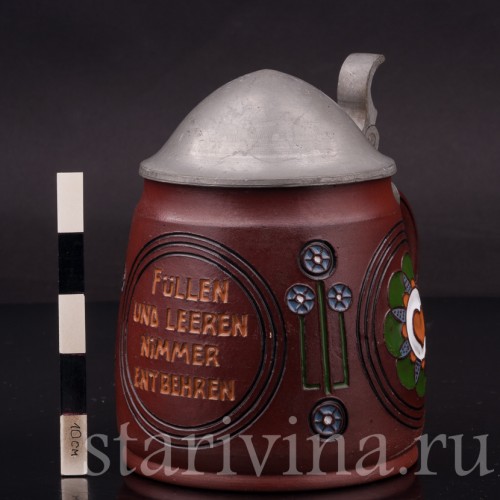 Старинная пивная кружка Наполняй и опустошай, 1/2 л, Dumler & Breiden, Германия, 1907-1920 гг.