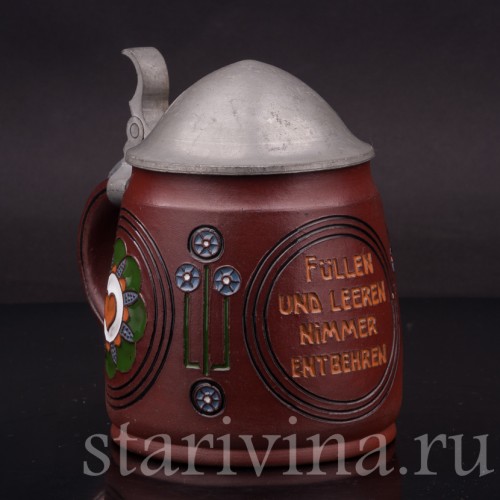 Старинная пивная кружка Наполняй и опустошай, 1/2 л, Dumler & Breiden, Германия, 1907-1920 гг.