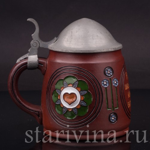 Старинная пивная кружка Наполняй и опустошай, 1/2 л, Dumler & Breiden, Германия, 1907-1920 гг.