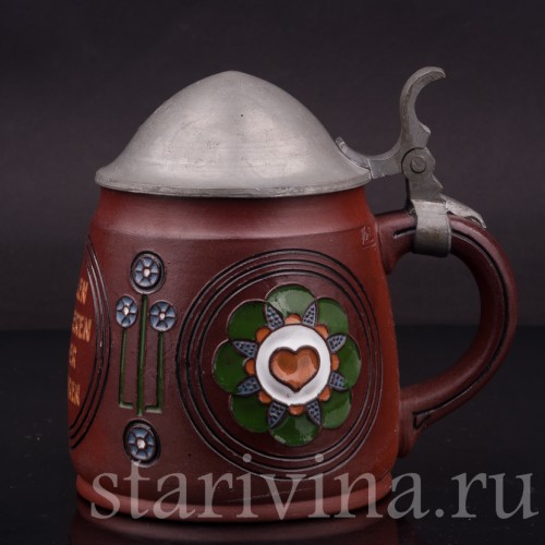 Старинная пивная кружка Наполняй и опустошай, 1/2 л, Dumler & Breiden, Германия, 1907-1920 гг.