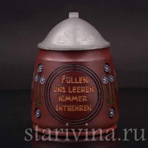 Старинная пивная кружка Наполняй и опустошай, 1/2 л, Dumler & Breiden, Германия, 1907-1920 гг.