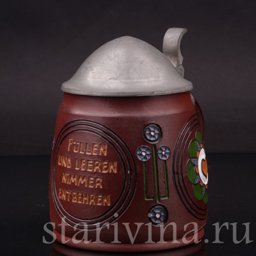 Старинная пивная кружка Наполняй и опустошай, 1/2 л, Dumler & Breiden, Германия, 1907-1920 гг.