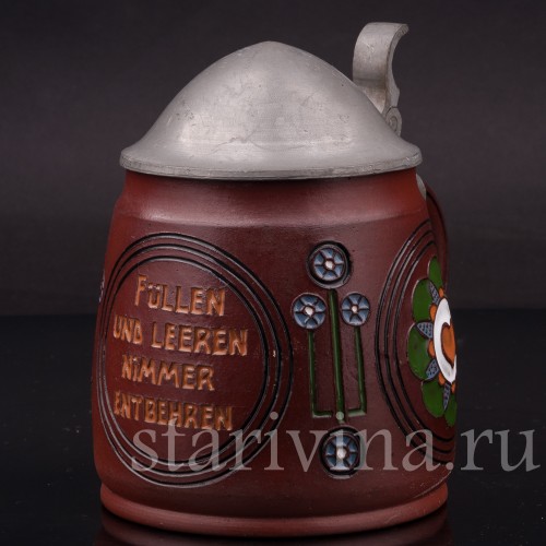 Старинная пивная кружка Наполняй и опустошай, 1/2 л, Dumler & Breiden, Германия, 1907-1920 гг.