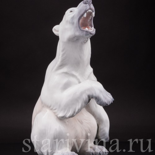 Фарфоровая статуэтка Рычащий белый медведь с поднятой лапой, Dahl Jensen, Дания, 1920-80 гг.