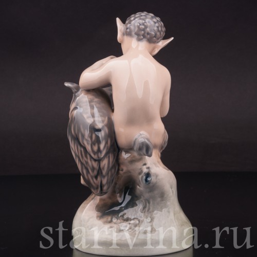Фарфоровая статуэтка Фавн со свирелью и совой, Royal Copenhagen, Дания, 1960 гг.