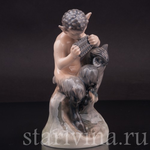 Фарфоровая статуэтка Фавн со свирелью и совой, Royal Copenhagen, Дания, 1960 гг.
