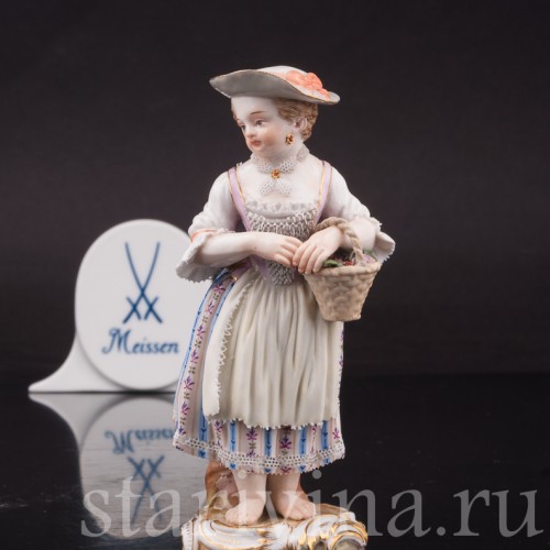 Фарфоровая статуэтка Девочка с корзиной цветов, Meissen, Германия, сер. 19 - нач. 20 вв.