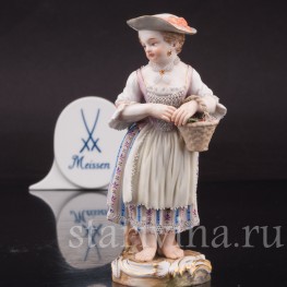 Фарфоровая статуэтка Девочка с корзиной цветов, Meissen, Германия, сер. 19 - нач. 20 вв.