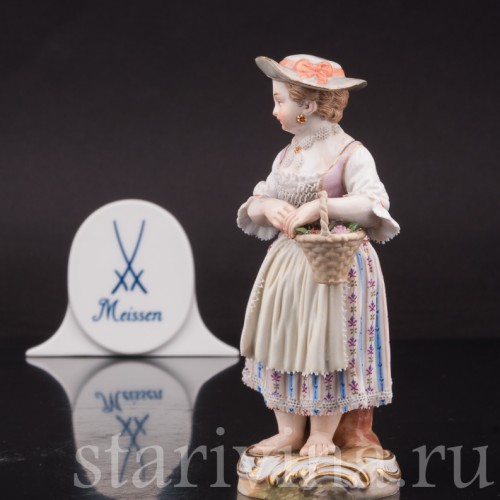 Фарфоровая статуэтка Девочка с корзиной цветов, Meissen, Германия, сер. 19 - нач. 20 вв.