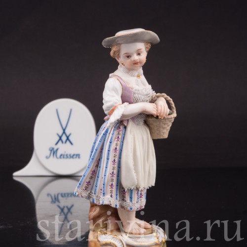 Фарфоровая статуэтка Девочка с корзиной цветов, Meissen, Германия, сер. 19 - нач. 20 вв.