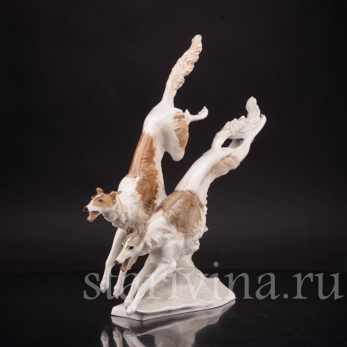 Фарфоровая статуэтка собак Бегущие борзые, Hutschenreuther, Германия, 1955-69 гг.