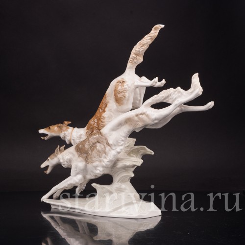 Фарфоровая статуэтка собак Бегущие борзые, Hutschenreuther, Германия, 1955-69 гг.