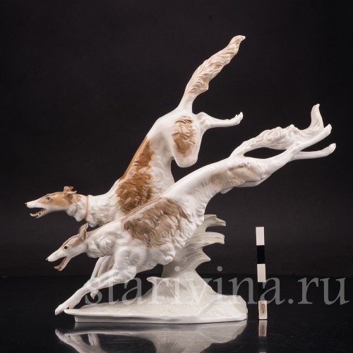Фарфоровая статуэтка собак Бегущие борзые, Hutschenreuther, Германия, 1955-69 гг.