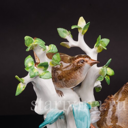 Фарфоровая статуэтка птиц Крапивники не ветке, Meissen, Германия, 1969 г.