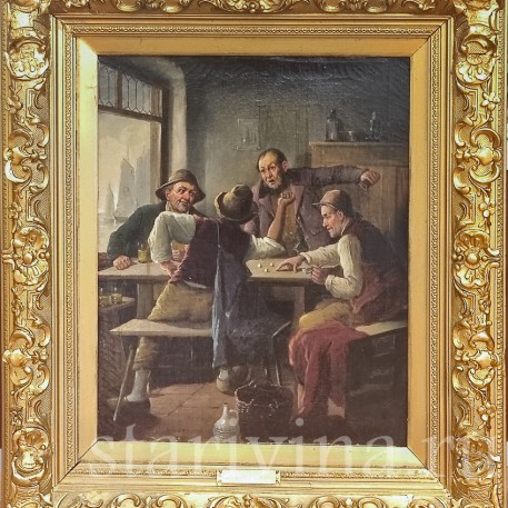 Картина маслом на холсте Мужчины, играющие в кости, Германия, кон. 19 - нач. 20 вв.