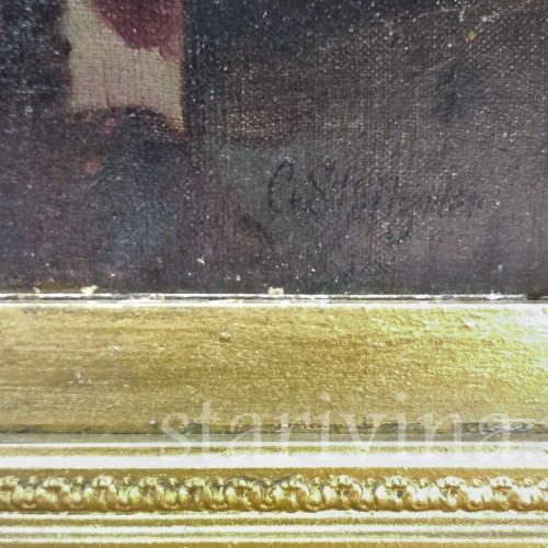 Картина маслом на холсте Мужчины, играющие в кости, Германия, кон. 19 - нач. 20 вв.