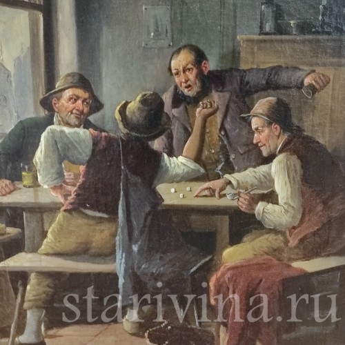 Картина маслом на холсте Мужчины, играющие в кости, Германия, кон. 19 - нач. 20 вв.