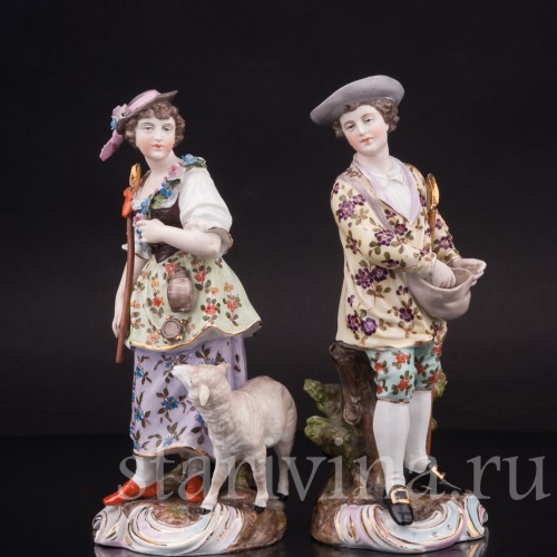 Парные фарфоровые статуэтки Пастушки, Volkstedt, Германия, кон. 19 в.