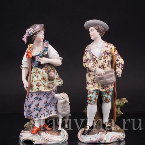 Парные фарфоровые статуэтки Пастушки, Volkstedt, Германия, кон. 19 в.