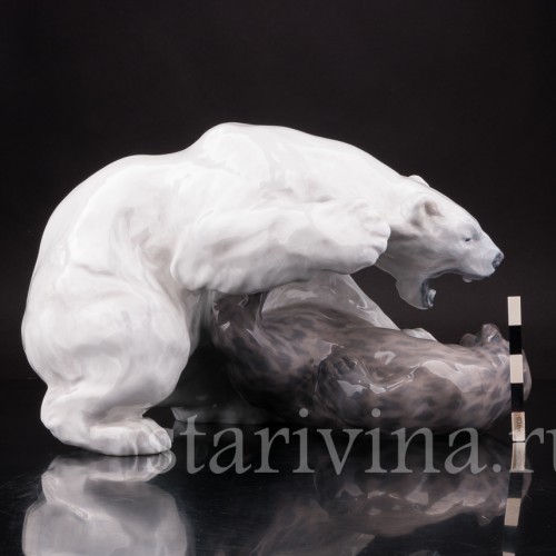 Композиция из фарфора Полярный медведь и морской котик, Royal Copenhagen, Дания, 1968 г.