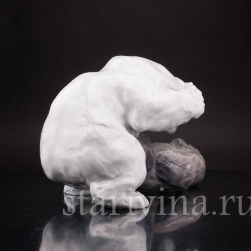 Композиция из фарфора Полярный медведь и морской котик, Royal Copenhagen, Дания, 1968 г.