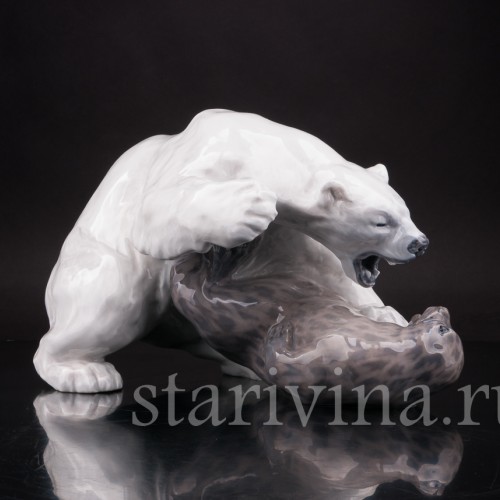 Композиция из фарфора Полярный медведь и морской котик, Royal Copenhagen, Дания, 1968 г.