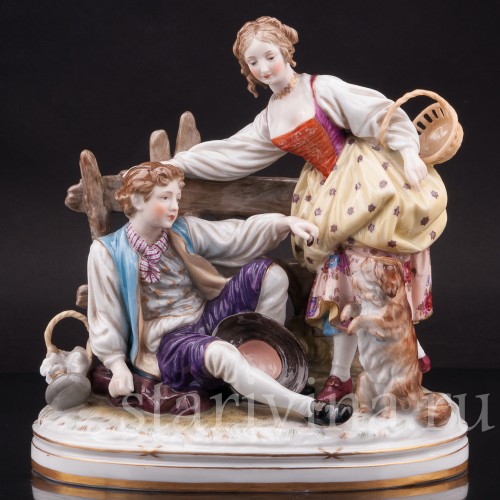 Статуэтка из фарфора Пара с собачкой, Dressel, Kister & Co, Германия, нач. 20 в.