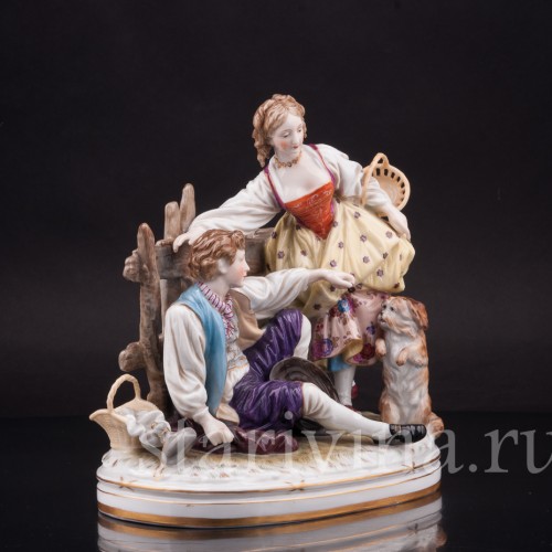 Статуэтка из фарфора Пара с собачкой, Dressel, Kister & Co, Германия, нач. 20 в.