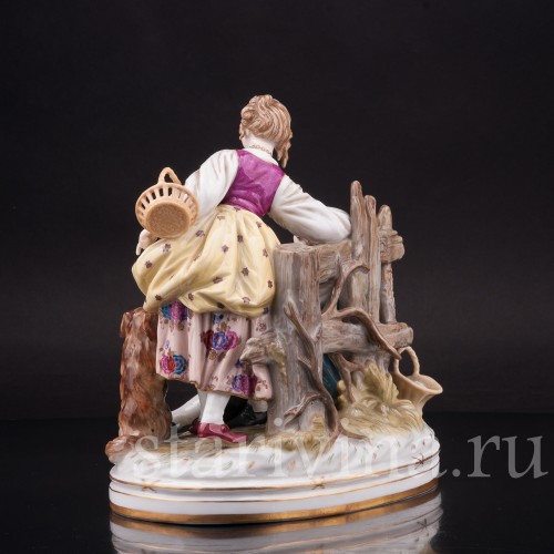 Статуэтка из фарфора Пара с собачкой, Dressel, Kister & Co, Германия, нач. 20 в.