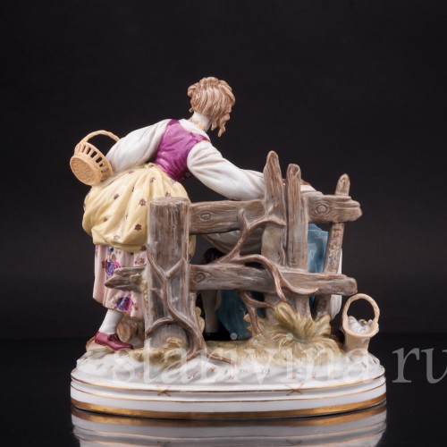 Статуэтка из фарфора Пара с собачкой, Dressel, Kister & Co, Германия, нач. 20 в.