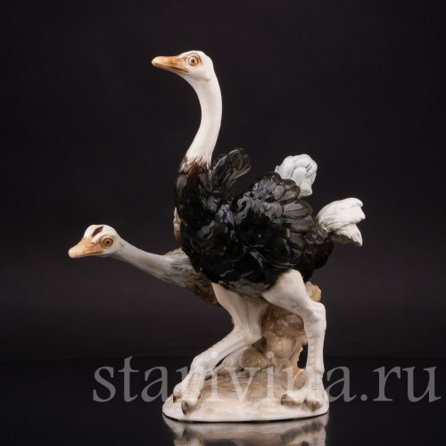 Фигурка птиц из фарфора Два страуса Hutschenreuther, Германия, 1955-68 гг.