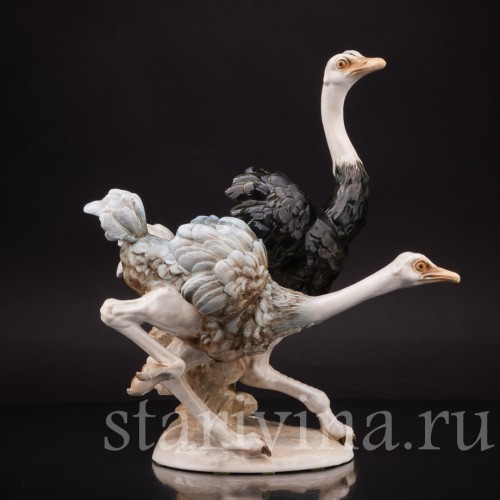 Фигурка птиц из фарфора Два страуса Hutschenreuther, Германия, 1955-68 гг.