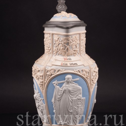 Старинный пивной кувшин Три фигуры, 3.2 л, Villeroy & Boch, Германия, 1914 г.