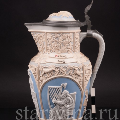 Старинный пивной кувшин Три фигуры, 3.2 л, Villeroy & Boch, Германия, 1914 г.
