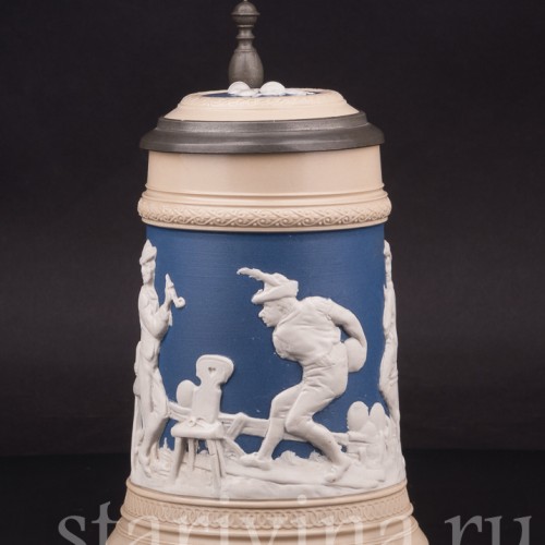 Старинная пивная кружка Игра в кегли, 1/2 л, Villeroy & Boch, Германия, 1896 г.