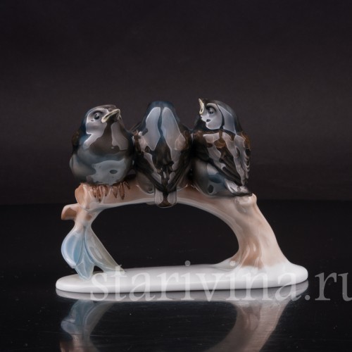 Статуэтка птиц из фарфора Три птенца на ветке, Rosenthal, Германия, 1950-60 гг.