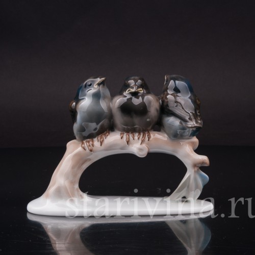 Статуэтка птиц из фарфора Три птенца на ветке, Rosenthal, Германия, 1950-60 гг.