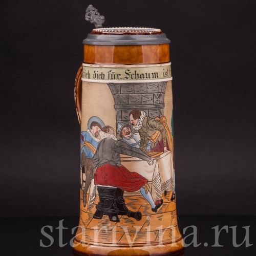 Старинная пивная кружка В таверне, 1 л, J.P. Thewalt, Германия, кон. 19 - нач. 20 вв.