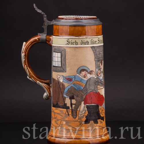 Старинная пивная кружка В таверне, 1 л, J.P. Thewalt, Германия, кон. 19 - нач. 20 вв.