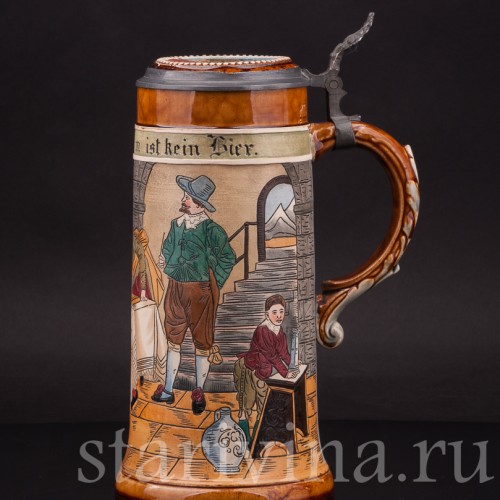 Старинная пивная кружка В таверне, 1 л, J.P. Thewalt, Германия, кон. 19 - нач. 20 вв.