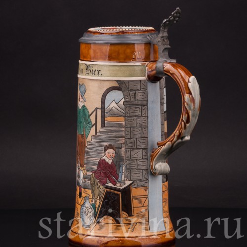 Старинная пивная кружка В таверне, 1 л, J.P. Thewalt, Германия, кон. 19 - нач. 20 вв.