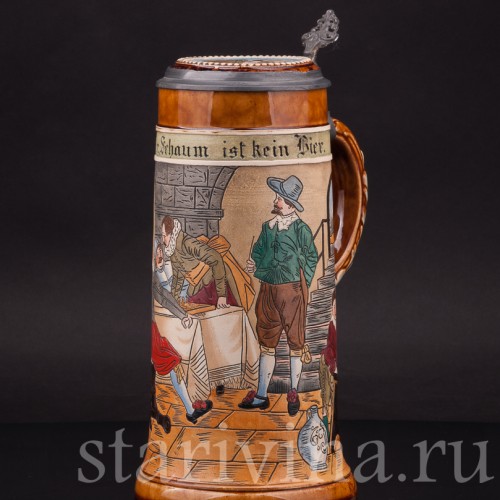 Старинная пивная кружка В таверне, 1 л, J.P. Thewalt, Германия, кон. 19 - нач. 20 вв.