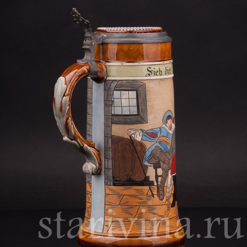 Старинная пивная кружка В таверне, 1 л, J.P. Thewalt, Германия, кон. 19 - нач. 20 вв.