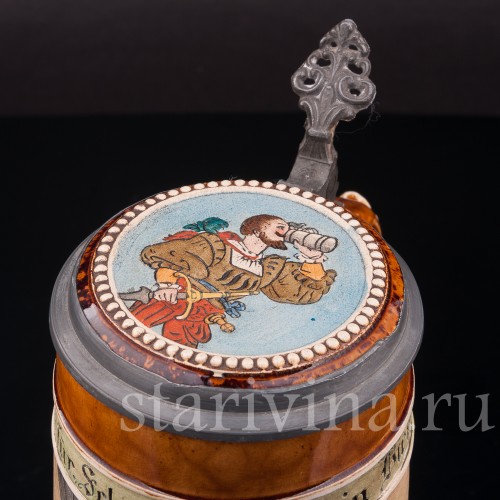 Старинная пивная кружка В таверне, 1 л, J.P. Thewalt, Германия, кон. 19 - нач. 20 вв.