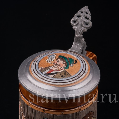 Старинная пивная кружка Весёлая песня, 1/2 л, J. W. Remy, Германия, 1890-1915 гг.