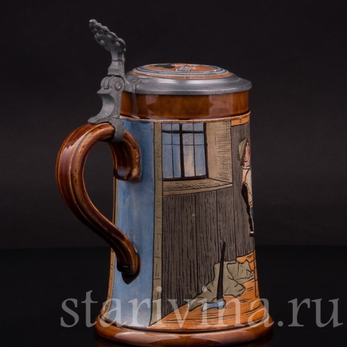 Старинная пивная кружка Весёлая песня, 1/2 л, J. W. Remy, Германия, 1890-1915 гг.